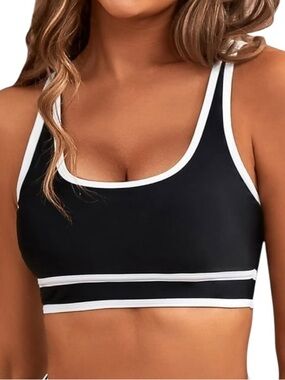 Moshu Black Pull Over Swim Top With White Contrast Trim, Size M, NWT